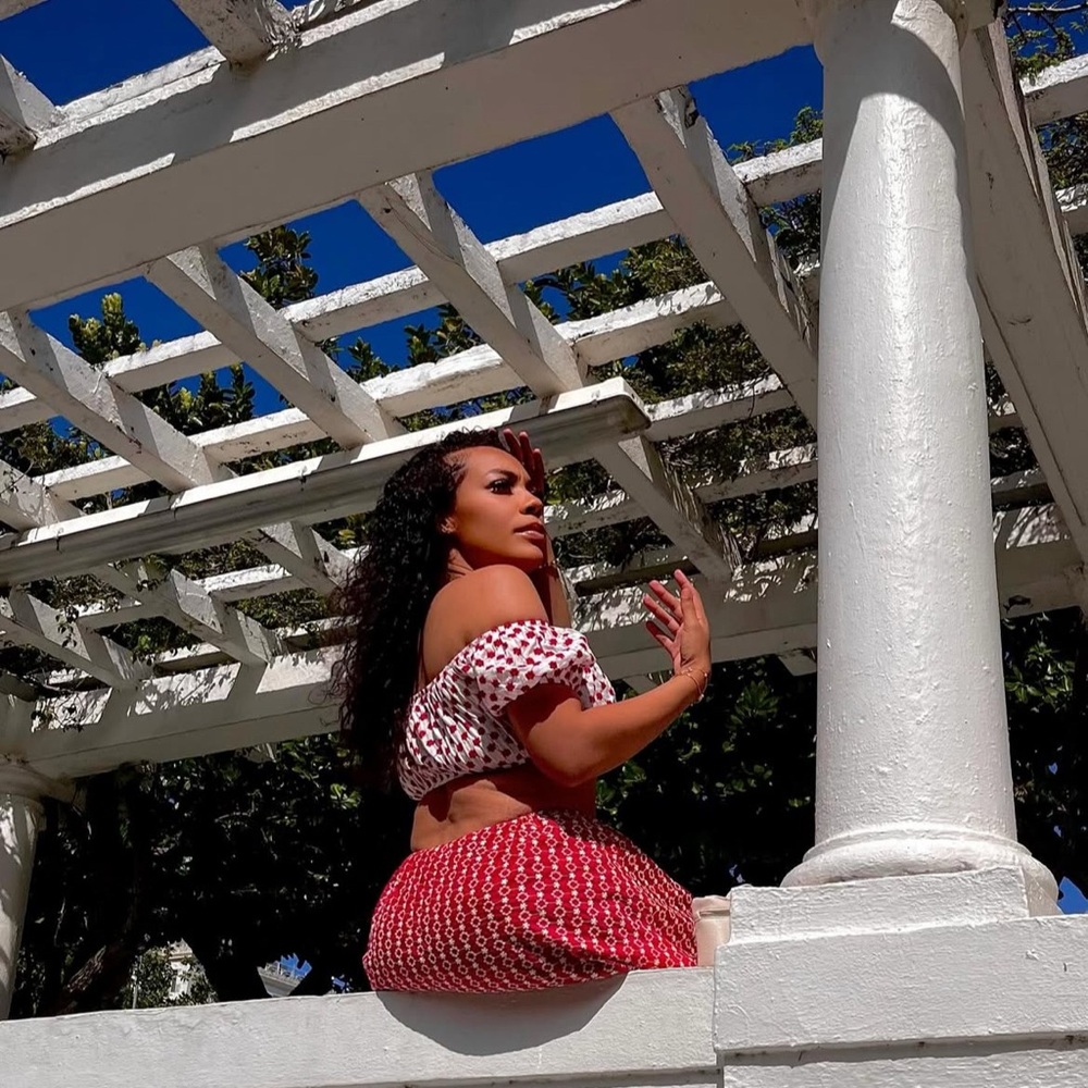 Red and White Off-Shoulder two piece set from Adeirlina